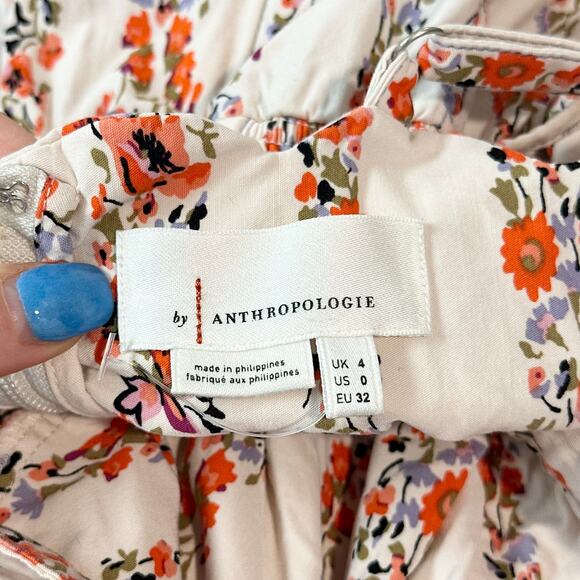 Anthropologie Slim Scalloped Corset Dress Floral Striped Belted Button Slit Midi - Picture 12 of 14